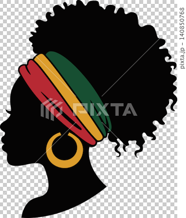 Afro Woman Silhouette with Rasta Headband Natural Hair Illustration Afro Woman Silhouette with Rasta Headband Natural Hair Illustration 140850768