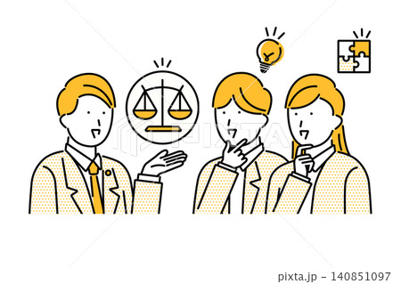弁護士との法律相談の中で納得をする若い夫婦のイラスト 140851097