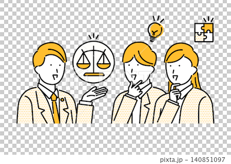 弁護士との法律相談の中で納得をする若い夫婦のイラスト 140851097