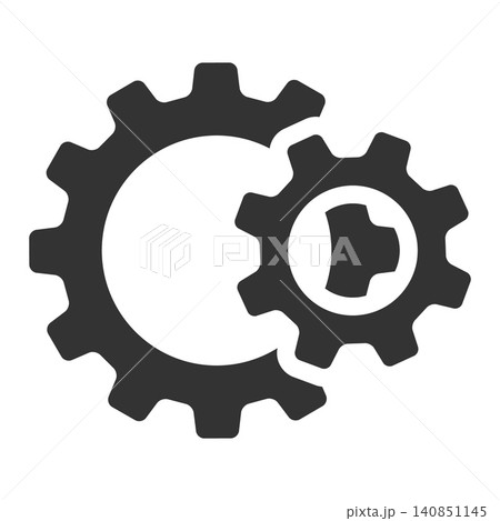 Minimalist vector icon of interlocking gears representing teamwork, technology, and system settings. Perfect for app UI design, configuration menus, and industrial branding. 140851145