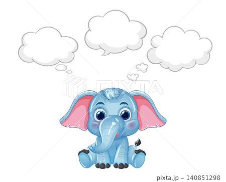Cute Cartoon Elephant Sitting with Empty Thought Bubbles Vector Illustration Cute Cartoon Elephant Sitting with Empty Thought Bubbles Vector Illustration 140851298