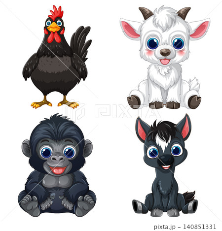 Set of Four Cute Cartoon Baby Animals on White Background Set of Four Cute Cartoon Baby Animals on White Background 140851331