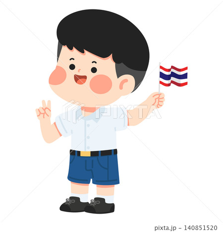 Happy Boy Holding Thai National Flag Happy Boy Holding Thai National Flag 140851520