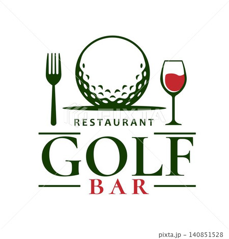 Minimalist Golf Ball with Fork and Wine Glass Logo for Restaurant and Sports Bar Minimalist Golf Ball with Fork and Wine Glass Logo for Restaurant and Sports Bar 140851528