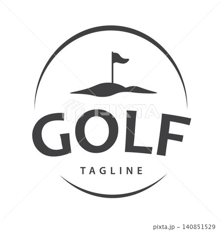 Minimalist Golf Flag on Rolling Hill Emblem for Golf Club and Sports Course Minimalist Golf Flag on Rolling Hill Emblem for Golf Club and Sports Course 140851529