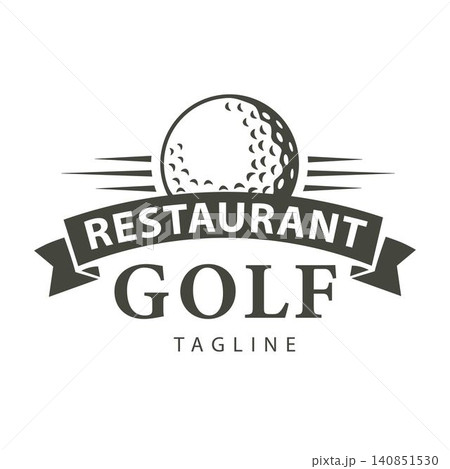 Vintage Golf Ball with Ribbon Badge Logo for Restaurant and Golf Club 140851530
