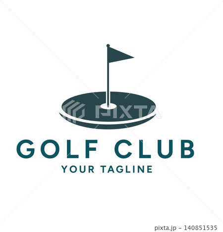 Minimalist Golf Green with Flag Logo for Golf Club and Sports Resort Minimalist Golf Green with Flag Logo for Golf Club and Sports Resort 140851535