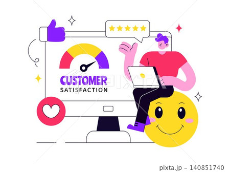 Customer Satisfaction Vector Illustration Featuring Customer Feedback, Five Star Rating, Positive Reviews, User Experience, and Quality Service Customer Satisfaction Vector Illustration Featuring Customer Feedback, Five Star Rating, Positive Reviews, User Experience, and Quality Service 140851740