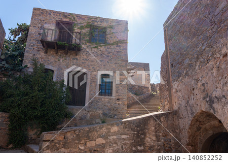 Abandoned Stone House and Stairs on Spinalonga Island Crete 140852252
