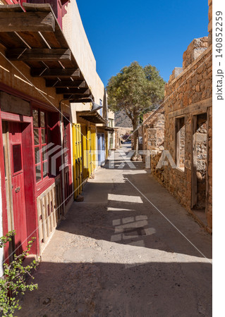 Spinalonga Island Vertical Street View with Colorful Facades Spinalonga Island Vertical Street View with Colorful Facades 140852259