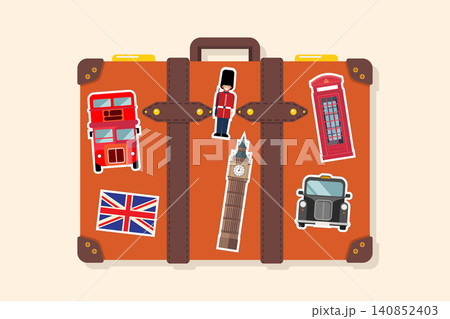 Travel suitcase with summer travel london stickers. 140852403