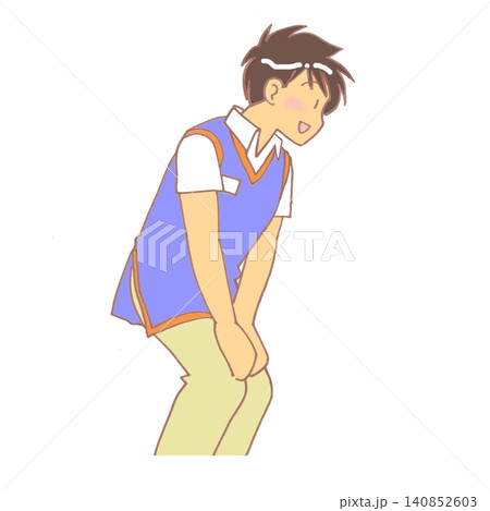 右向きの介護士の前かがみ姿勢イラスト(男性) 右向きの介護士の前かがみ姿勢イラスト(男性) 140852603