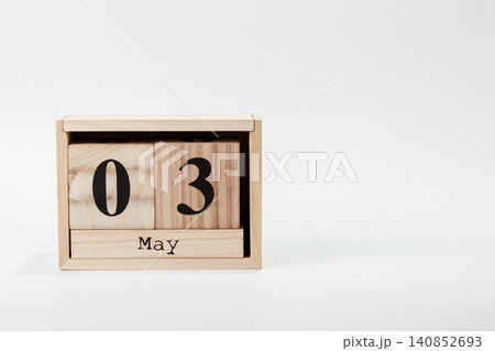 Wooden calendar May 03 on a white background Wooden calendar May 03 on a white background 140852693