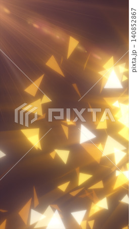 Abstract golden triangle particles glowing in warm light with lens flare, creating a futuristic geometric background. Abstract golden triangle particles glowing in warm light with lens flare, creating a futuristic geometric background. 140852867