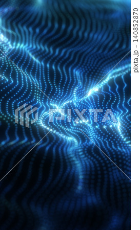 Futuristic blue particle landscape with glowing dotted wave patterns, suggesting data flow, connectivity, and digital network motion Futuristic blue particle landscape with glowing dotted wave patterns, suggesting data flow, connectivity, and digital network motion 140852870