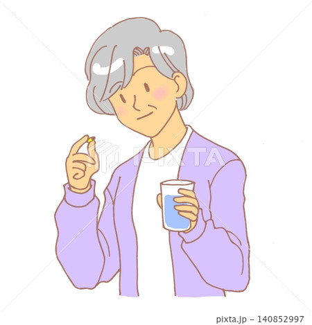 薬を飲む高齢女性のイラスト 薬を飲む高齢女性のイラスト 140852997
