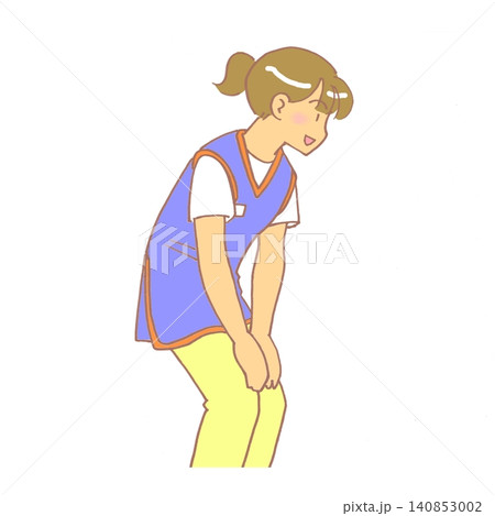 右向きでかがんで対応する女性介護士のイラスト 右向きでかがんで対応する女性介護士のイラスト 140853002