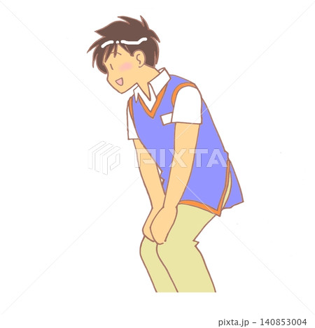 左向きでかがんで対応する男性介護士のイラスト 左向きでかがんで対応する男性介護士のイラスト 140853004