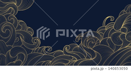 Luxury abstract Japanese wave pattern with elegant gold on black line art, flowing curves, modern geometric shapes of ocean, river, cloud. Premium vector design, wallpaper, packaging, wine labels Luxury abstract Japanese wave pattern with elegant gold on black line art, flowing curves, modern geometric shapes of ocean, river, cloud. Premium vector design, wallpaper, packaging, wine labels 140853050