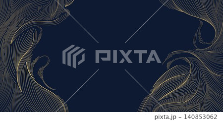 Luxury abstract Japanese wave pattern with elegant gold on black line art, flowing curves, modern geometric shapes of ocean, river, cloud. Premium vector design, wallpaper, packaging, wine labels Luxury abstract Japanese wave pattern with elegant gold on black line art, flowing curves, modern geometric shapes of ocean, river, cloud. Premium vector design, wallpaper, packaging, wine labels 140853062