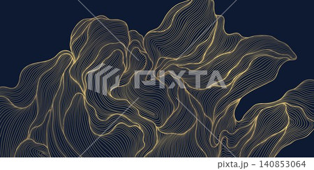 Luxury abstract Japanese wave pattern with elegant gold on black line art, flowing curves, modern geometric shapes of ocean, river, cloud. Premium vector design, wallpaper, packaging, wine labels Luxury abstract Japanese wave pattern with elegant gold on black line art, flowing curves, modern geometric shapes of ocean, river, cloud. Premium vector design, wallpaper, packaging, wine labels 140853064
