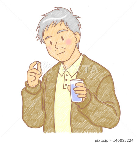 薬を飲む高齢男性のイラスト 薬を飲む高齢男性のイラスト 140853224