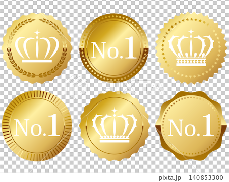 A set of six luxurious No. 1 and crown emblems in white and gold A set of six luxurious No. 1 and crown emblems in white and gold 140853300