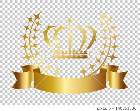 A luxurious crown and ribbon emblem in gold. A luxurious crown and ribbon emblem in gold. 140853330