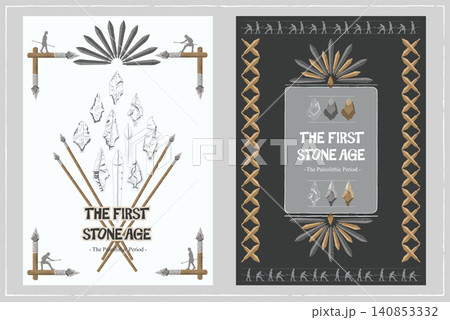 Korean Paleolithic Tanged Point Stone Spear Prehistoric Book Cover and Poster Layout Template Vector Graphic Set Korean Paleolithic Tanged Point Stone Spear Prehistoric Book Cover and Poster Layout Template Vector Graphic Set 140853332
