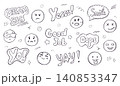 Emoji Faces with Quotes Hand Drawn Doodle Set 140853347