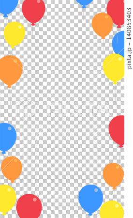 A frame illustration featuring colorful balloons floating in a vertical orientation. A frame illustration featuring colorful balloons floating in a vertical orientation. 140853403