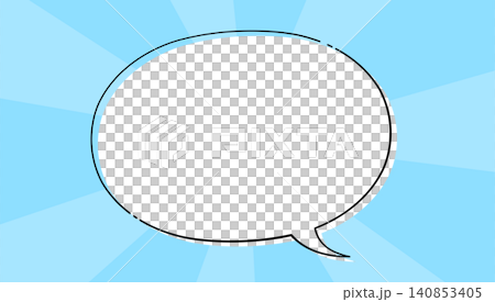 A frame illustration of a speech bubble with an oval line drawing on a pop-style light blue background. Transparent, horizontal orientation. A frame illustration of a speech bubble with an oval line drawing on a pop-style light blue background. Transparent, horizontal orientation. 140853405