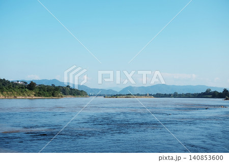 Beautiful of the Mekong river forms the border between Thailand and Laos with blue sky. Beautiful of the Mekong river forms the border between Thailand and Laos with blue sky. 140853600