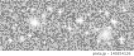 Party shine disco ball background with sparkle and silver sequin on grey mosaic for night flyer. Glass tile grid wall with glam glitter and bright party shine. Vector pattern template Party shine disco ball background with sparkle and silver sequin on grey mosaic for night flyer. Glass tile grid wall with glam glitter and bright party shine. Vector pattern template 140854126