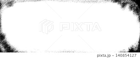 Rectangle photo frame with grunge spray border and grainy dot texture. Old worn paper effect with soft sprayed edge and black vignette. Horizontal vector rectangle template for poster or mockup 140854127