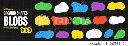 Squishy organic shapes with abstract brush and crayon doodle blobs. Freeform irregular shape set with splodge spot for kids text box layout. Vector organic chalk blob elements on dark paper background Squishy organic shapes with abstract brush and crayon doodle blobs. Freeform irregular shape set with splodge spot for kids text box layout. Vector organic chalk blob elements on dark paper background 140854142