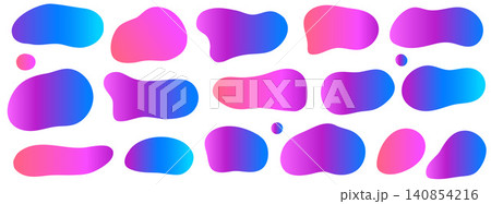 Smooth gradient organic blob with squishy fluid form for trendy poster and social post. Abstract irregular shape in vibrant pink and blue blend gradation. Vector set of organic gradient blob on white Smooth gradient organic blob with squishy fluid form for trendy poster and social post. Abstract irregular shape in vibrant pink and blue blend gradation. Vector set of organic gradient blob on white 140854216