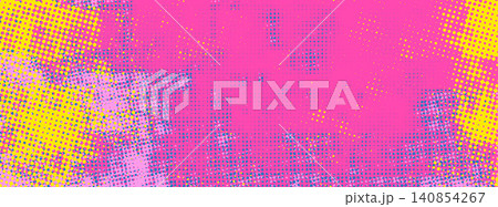 Riso halftone dots background with printmaking texture for poster. Comic risograph effect with distressed overlay in pink yellow and blue. Retro print vector backdrop in dots and neon spray for promo 140854267