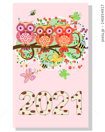 Calendar 2021. Cute owls and birds for every month. Calendar 2021. Cute owls and birds for every month. 140854917