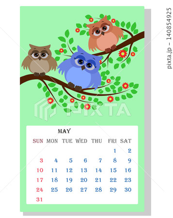 Calendar 2021. Cute owls and birds for every month. 140854925