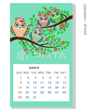 Calendar 2021. Cute owls and birds for every month. 140854927