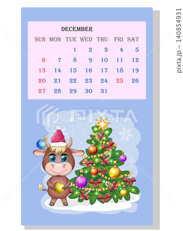 Calendar 2021. Cute bull and cow for every month. Calendar 2021. Cute bull and cow for every month. 140854931
