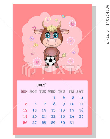 Calendar 2021. Cute bull and cow for every month. Calendar 2021. Cute bull and cow for every month. 140854936