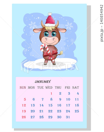 Calendar 2021. Cute bull and cow for every month. Calendar 2021. Cute bull and cow for every month. 140854942