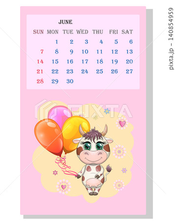Calendar 2021. Cute bull and cow for every month. Calendar 2021. Cute bull and cow for every month. 140854959