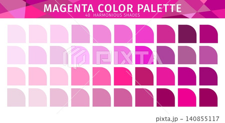 Magenta color palette displaying harmonious color swatches arranged in rows to showcase range of pink and purple hues from pale blush to deep fuchsia for fashion, web, print and color selection Magenta color palette displaying harmonious color swatches arranged in rows to showcase range of pink and purple hues from pale blush to deep fuchsia for fashion, web, print and color selection 140855117