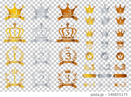 [Vector] Crown Ranking Icon Set with Ribbon - Premium Metal 140855175