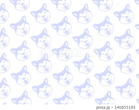 白バックに青色で犬の顔が模様になった背景素材イラスト 140855185