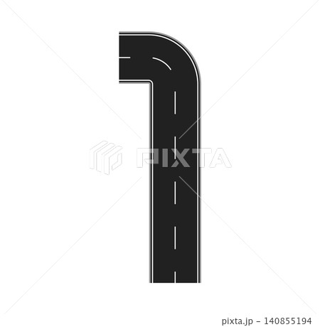 Number one road font math symbol, asphalt path way typeface. Digit 1 highway route alphabet character showing lane markings and shoulder lines. Highway route abc typography symbol for transport or map Number one road font math symbol, asphalt path way typeface. Digit 1 highway route alphabet character showing lane markings and shoulder lines. Highway route abc typography symbol for transport or map 140855194