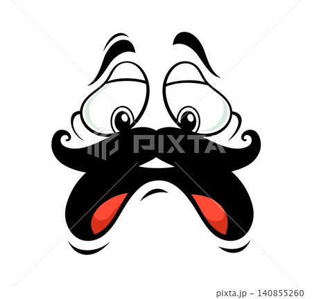 Scared face with OMG shocked emotion or astonished expression of fear with open mouth. Cartoon face emoji with moustaches in panic stricken expression with big goggle eyes for frightened emoticon Scared face with OMG shocked emotion or astonished expression of fear with open mouth. Cartoon face emoji with moustaches in panic stricken expression with big goggle eyes for frightened emoticon 140855260